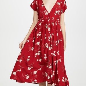 Knot Sisters Red and White Button-front midi dress